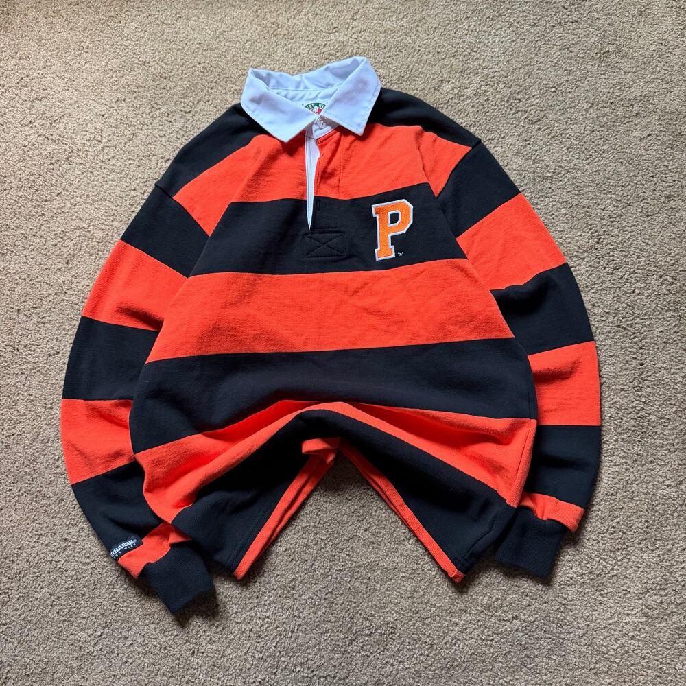 Vintage Princeton University Barbarian Rugby Striped Polo Shirt Sz Small